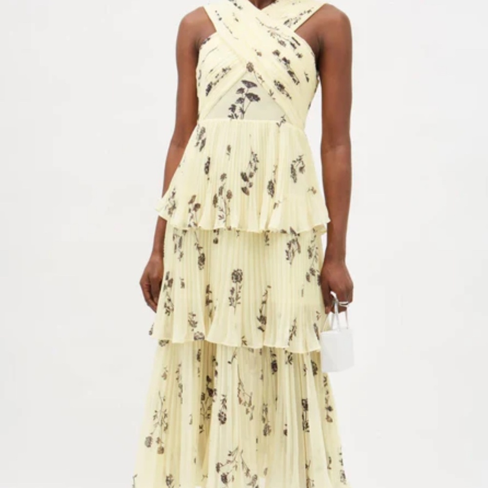 Self Portrait Stunning Yellow Chiffon Floral Crossover Dress - Size US 0